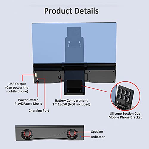 Houshome Ampliador de tela do celular de 12 polegadas Alto-falante Bluetooth Amplificador de tela do