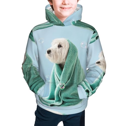 Dog Wrapped in Towel Kid Hoodies Boys Sweatshirts Girls Pullover with Pocket3