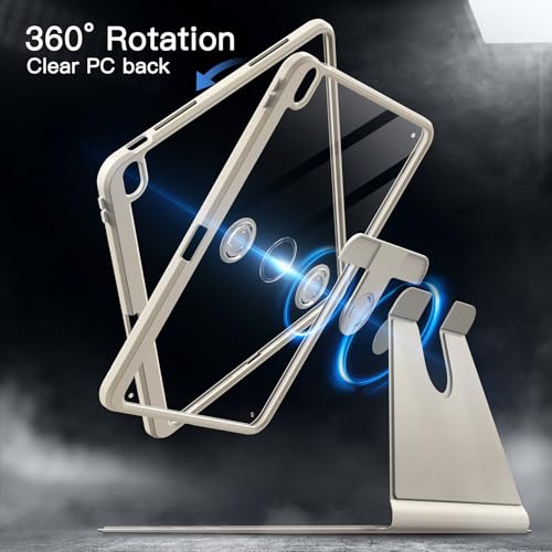 JETech Rotating Case for iPad Air 13-Inch M3/M2 (2025/2024) with Pencil Holder, 360 Degree Rotation Protective Stand Cover Clear Back, Auto Wake/Sleep (Starlight)