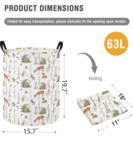 Image of Baby Laundry Hamper Basket Baby Hamper for Nursery Boy and Girl Cute Storage Bin Organizer Boho Room Decor(Tree Animals)