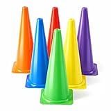 Seenelling 6 Pcs 18 Inch PE Cones Flexible Vinyl Poly 6-Colored PE Class Equipment for Sports Training Elementary School