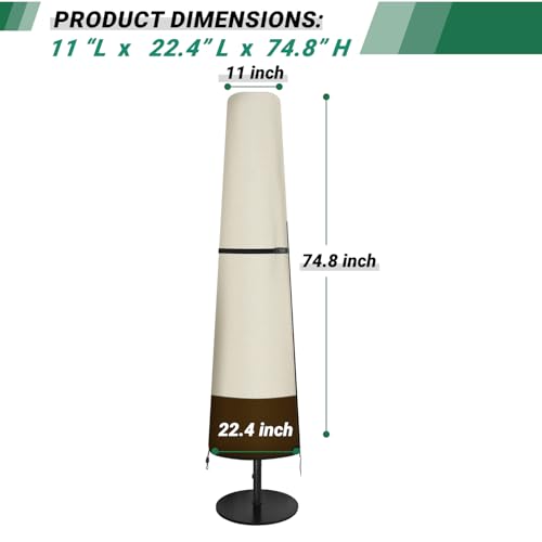 CATOTEL Patio Umbrella Cover, Heavy Duty 600D Oxford Waterproof Outdoor Umbrella Cover with Zipper and Rod (Beige&Brown, Fits Market Umbrella 7-9 Feet Dia)