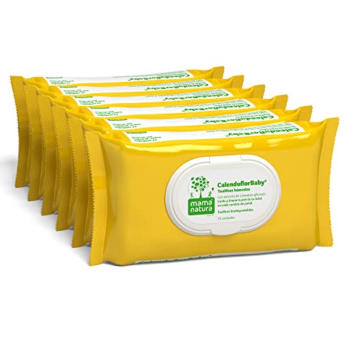 CalenduflorBaby® Toallitas húmedas Bebé Mama Natura®, Biodegradables con Extracto Calendula officinalis. 6 packs x 72 uds (432 unidades) - Aptas para el WC?