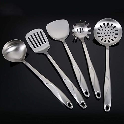 Küchenhelfer-Set aus Edelstahl, antihaftbeschichtet, hitzebeständig, Kochutensilien-Set und Halter, Löffel, lange Suppenkelle