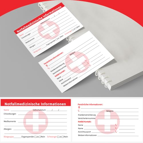 Klyrith 10 Stück Notfall-Ausweis auf Deutsch, Deutsche Notfallmedizinische Informations und Notfallkontakt-Karte für Geldbörse, Handy, Tasche, Handtaschen,