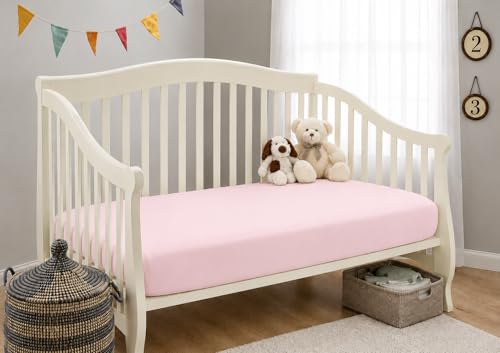 Image of American Baby Company Supreme 100% Natural Cotton Fitted Crib Sheet 52 inch x 28 inch, Enhanced Thickness for Soft, Breathable & Hypoallergenic Jersey Comfort, Pink, Neutral for Boys & Girls