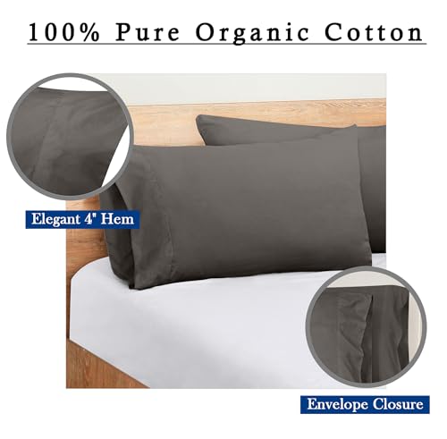 Image of ROYALE LINENS 300 Thread Count 100% Long Staple Combed Cotton Pillowcases Set of 2 - Ultra Soft - Queen Bed Pillow Cover - 20 inchx30 inch - Breathable, Cool & Crisp Percale Grey Pillow Cases (Queen, Grey)
