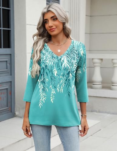 Image of Zeagoo 3 /4 Length Sleeve Womens Tops Casual V Neck Shirts Soft Basic Tees Business Work Blouses