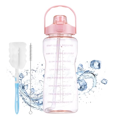 2 Litre Water Bottle with Time Markings, Big Water Bottle Motivational Water Bottle, Clear Water Bottle Plastic Water Bottles, Large Water Bottle with Straw, Sports Water Bottle for Hiking Camping