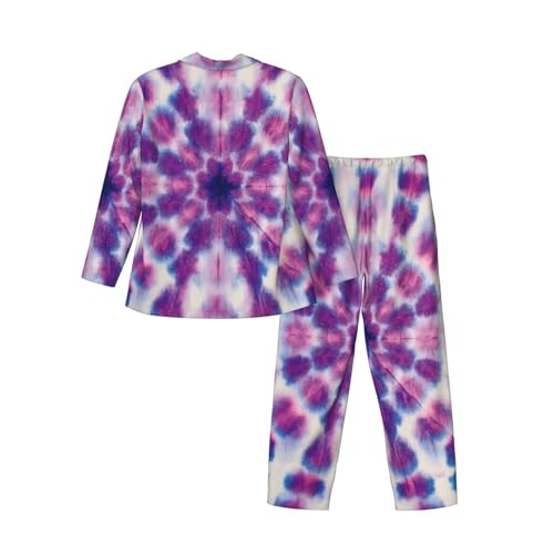 Purple Circle Tie Dye Mens Pajamas Set Button Down Sleepwear Set Long Sleeve Loungewear With Pockets4