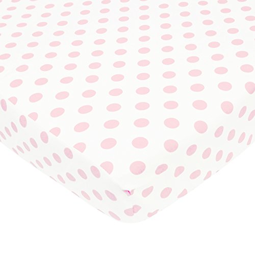 Image of TL Care 100% Natural Cotton Percale Fitted Crib Sheet for Standard Crib and Toddler Mattresses, White with Pink Dot, 28 x 52, Soft Breathable, for Girls