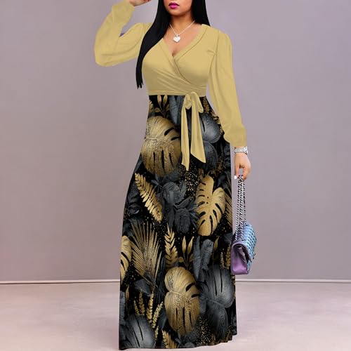 Image of PinkPatty Plus Size Dresses for Curvy Women V Neck Flowy Long Sleeves Wrap Maxi Dress Travel Vacation Outfits