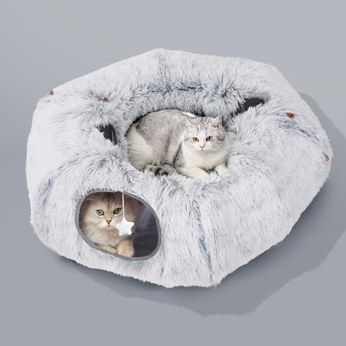 Zuqqony Cat Tunnel Bed for Indoor Cats, L Christmas Tree Skirts Washable Warm Soft Indoor Cat Donut Tunnel, Multifunctional Cat Interactive Playground Toys for Felines Pet Christmas Tree Decoration