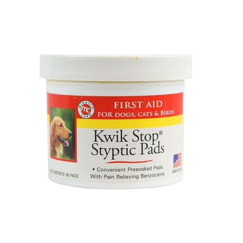 Miracle Care Kwik Stop Styptic Pads for Dogs, Cats and Birds, 90 Pre-Soaked Pads, Fast Acting Blood Stop with Pain Relieving Benzocaine