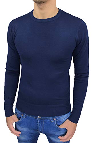 Pull de golf bleu pour homme Evoga col rond coupe ajustée style casual
