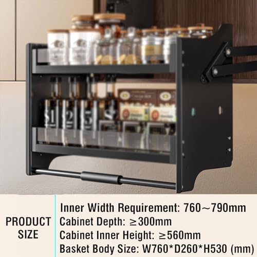 ERoomQ Trek naar beneden keukenplank hefmand, trek de kastplank naar beneden, in hoogte verstelbaar, geschikt voor keuken, bar, cafékast en voorraadkast, draagvermogen 20 kg - Afbeelding 3