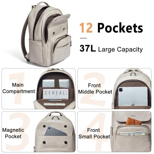 Mochila de viaje Leresas 37L en cuero vegano gris claro miniatura 4