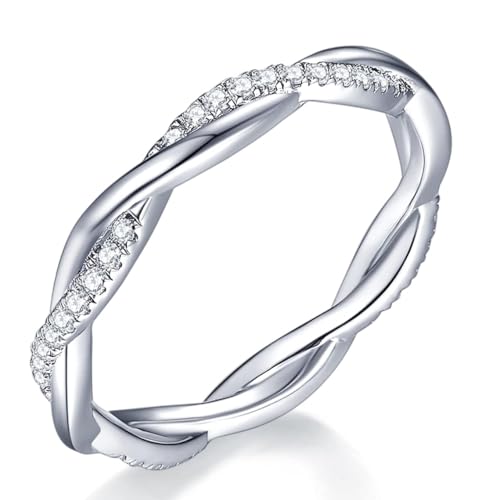 IMOLOVE Moissanite Wedding Band for Women, Twisted Rope D Color VVS1 Moissanite, Full Eternity Rings, Stackable Promise Ring for Engagement, Anniversary, Proposal Size 7 by IMOLOVE - Used condition - US$20.87