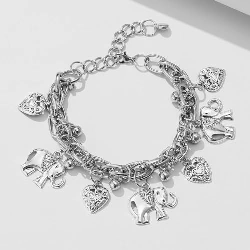 Image of Vintage Elephant Heart Anklet Bracelet for Women Animal Love Hearts Bead Ball Adjustable Chain Foot Ankle Bracelets Fashion Beach Party Jewelry Gifts Christmas