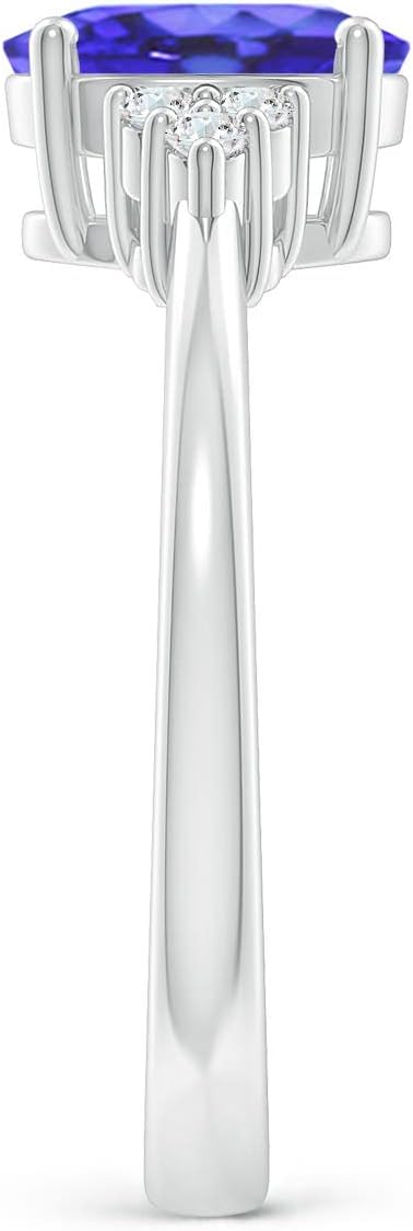 Angara Natural Tanzanite Promise Ring for Women | Solitaire Oval Tanzanite and Diamond Promise Ring in 14K Solid Gold/Platinum | December Birthday, Anniversary, Gemstone Jewellery Gift - Image 3