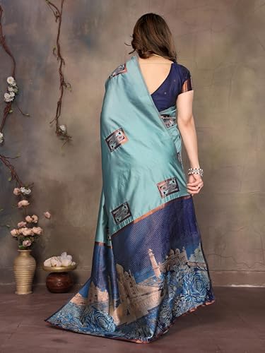Image of Sidhidata Women's Kanjivaram Banarasi Soft Silk Saree With Unstitched Blouse Piece (Silk Box Flower)