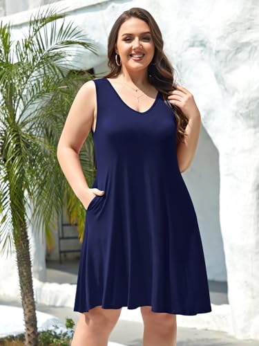 Image of BELAROI Women Casual Summer Beach Dresses Plus Size Sundress V Neck Pockets Swing Tank Dress Cover Ups