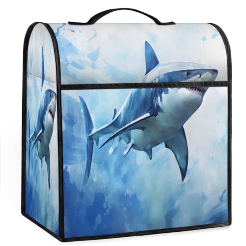 Coffee Maker Cover Watercolor Shark Kitchen Appliance Covers Small Appliance Covers Blender Cover Juicer Cover Dust Covers for Kitchen Appliances with Top Handle and Pockets,Washable,B749
