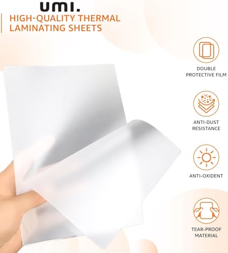 Image of Amazon Brand - Umi A4 Lamination Pouch - Clear Glossy Thermal Sheets, Transparent and Waterproof, 225mm x 310mm, 125 Microns Thick for Document Protection and Professional Finishing (50 Sheets)
