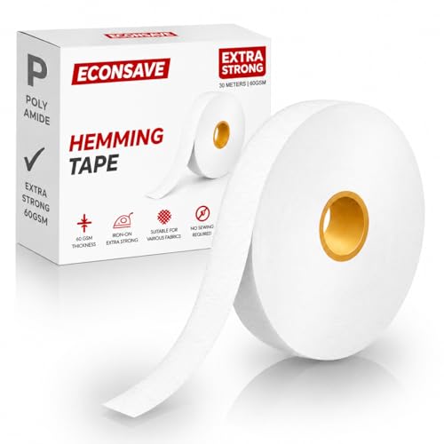 Econsave Hemming Tape 30M x 2CM - Extra Strong 60GSM - Premium Iron On Hem Tape Adhesive - Hemming Web For Bonding Fabric Fabric Fusing & Turning Up Trousers - No Sew Hem Tape - Iron Required