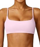 Comper Women's Sports Bra with Thin Straps Stretchy Wirefree Workout Bras Lightweight Workouts Bralette with Removable Pads (Light Pink-M)