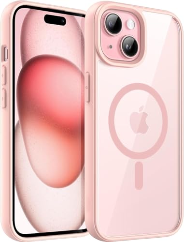 Image of DIZORO Compatible iPhone 15 Case,Compatible with MagSafe, Non Yellow Military-Grade Drop Protection & Hard PC Back Cover Slim Transparent Anti-Scratch Shockproof Phone Case - Pink.