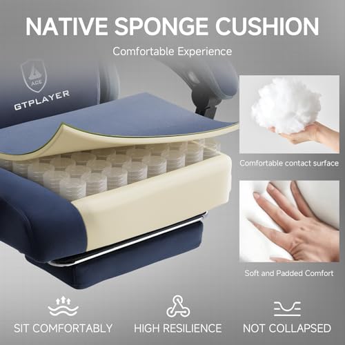 Sedia da gaming, ergonomica, da scrivania, con superficie in tessuto, cuscino a molla, braccioli di collegamento e poggiapiedi, Azzurro - Sedia gaming - Immagine 5