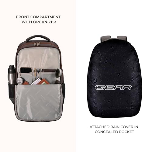 Image of Gear Quantum 3 18 inch /29L Antitheft Large Faux Leather Water Resistant Laptop backpack with Raincover /Laptop backpack /Casual Backpack /Daypack /Travel Backpack /College Bag For Men /Women(Tan-Brown)