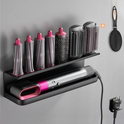 Yimerlen Wall Mounted Storage Holder Compatible with Dyson Airwrap Storage Stand Rack for Bathroom Shelf Organizer Curling Iron Attachments and Complete Styler (Have a Comb) Black by Yimerlen - Used condition - US$19.63