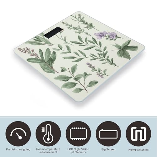 Báscula digital de cuerpo verde con hojas y ramas miniatura 3