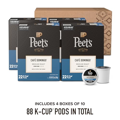 Image of Peet's Coffee, Medium Roast Keurig K-Cup Pods, 100% Arabica Coffee - Cafe Domingo 88 Count (4 Boxes of 22 K-Cup Pods)