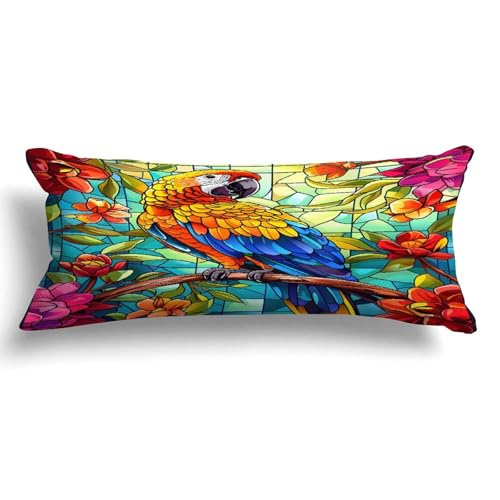 Rebbygena Parrot Stained Glass Long Body Pillow Case Cover for Pregnant Women Adults 20x54in,Machine Washable Soft Bed Long Body Pillow Cover with Zipper