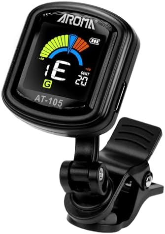 Aroma Guitar Tuner Clip On Rechargeable Chromatic Tuner for Guitar Bass Ukulele Violin Mandolin with Screen Easy to Read in Strong Light