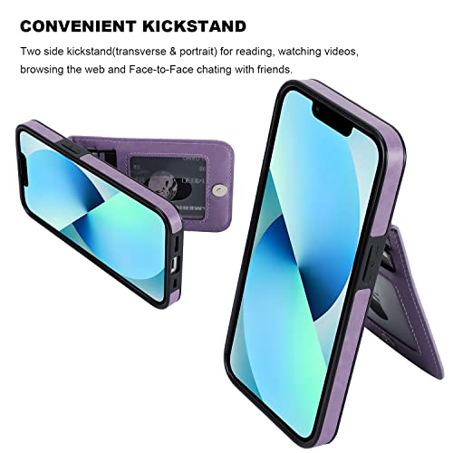 Image of KIHUWEY Compatible with iPhone 13 Case Wallet with Credit Card Holder, Premium Leather Magnetic Clasp Kickstand Heavy Duty Protective Cover for iPhone 13 6.1 inch(Purple)