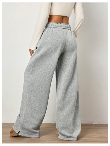 Women's Foldover Drawstring High Waisted Sweatpants Wide Leg Split Baggy Workout Trousers Pants2