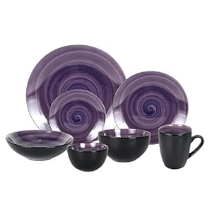 Stoneware Sonoma 56pc Dinnerware Set, Black + Speckled Spin Wash Purple