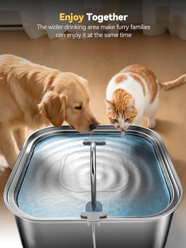 Image of Large Dog Water Fountain 14L /3.7Gal, Stainless Steel Pet Fountain for Large Dogs and Multi-Pets Families, with Visible Window & Extra Wide Drinking Area, Square Design Enlarges Capacity & Saves Space