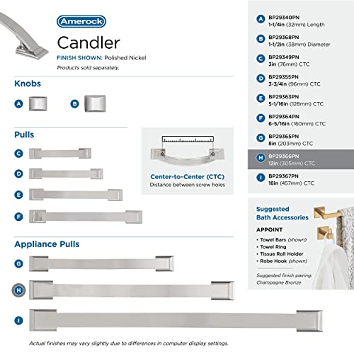 Image of Amerock | Appliance Pull | Polished Nickel | 12 inch (305 mm) Center to Center | Candler | 1 Pack | Drawer Pull | Drawer Handle | Cabinet Hardware