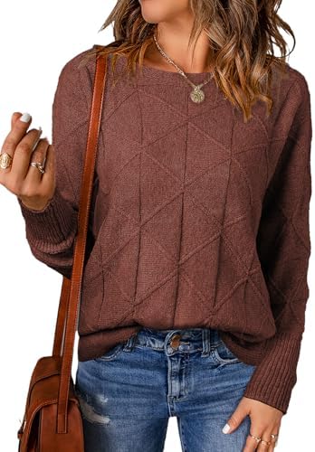 EVALESS Casual Crewneck Sweaters for Women Fall Winter 2025 Lightweight Long Batwing Sleeve Pullover Sweaters Tops Clothes