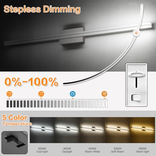Image of SOLFART Bathroom Vanity Lights Brushed Nickel 48inches Vanity Lights for Bathroom 5CCT LED Wall Light Fixtrues