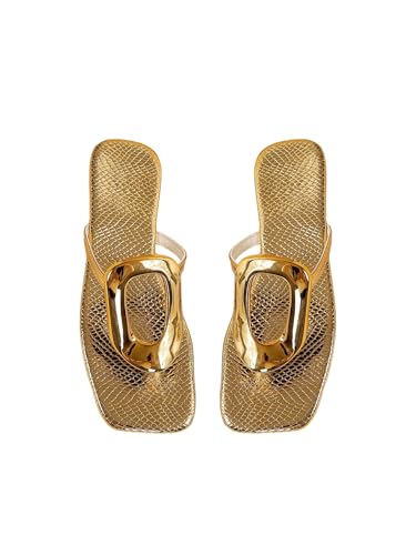 GORGLITTER Women's Gold Flip Flops Thong Flat Sandals 2025 Dressy Summer Vacation Open Toe Slides Gold 8