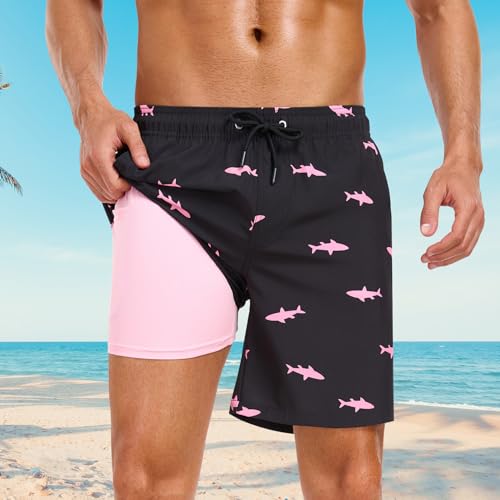 Mens Swim Trunks Swimsuits Board Beach Shorts with Compression Liner Quick Dry 7'' Inseam Trunks Board 1 Pack Swimwear
