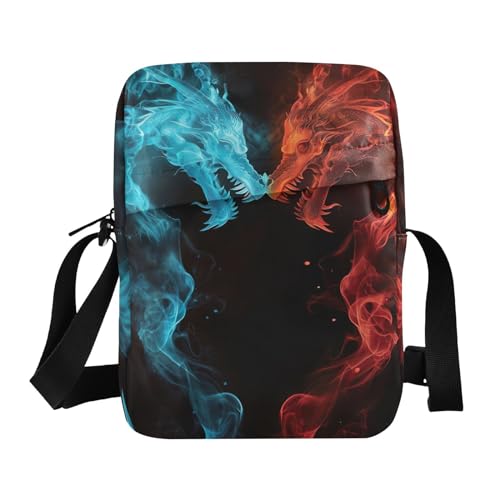 Crossbody Bag Ice Fire Flame Dragon Messenger Bag for Women Men Purse Shoulder Bag Satchel Bag with Adjustable Strap 214B5732