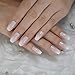 Coolnail Holo Glitter Pink Nude French Ballerina Coffin False Nails Gradient Natural Press on Fake Nails Tips Daily Office Finger Wear