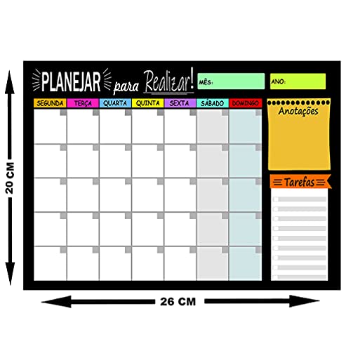 Quadro Planejador de Metal Mensal 20x26cm + Caneta
